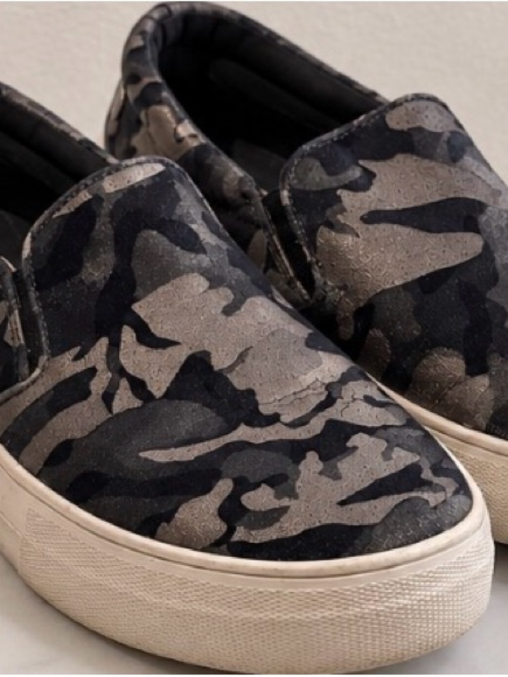 Steve Madden Slip-On Camo Platform Sneakers in Black and Tan